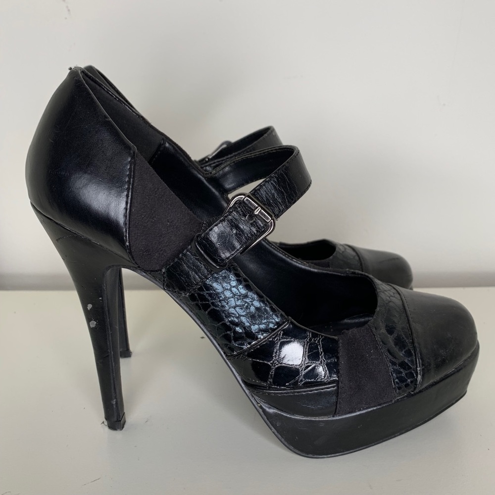 Black vegan leather Mary Jane Heels